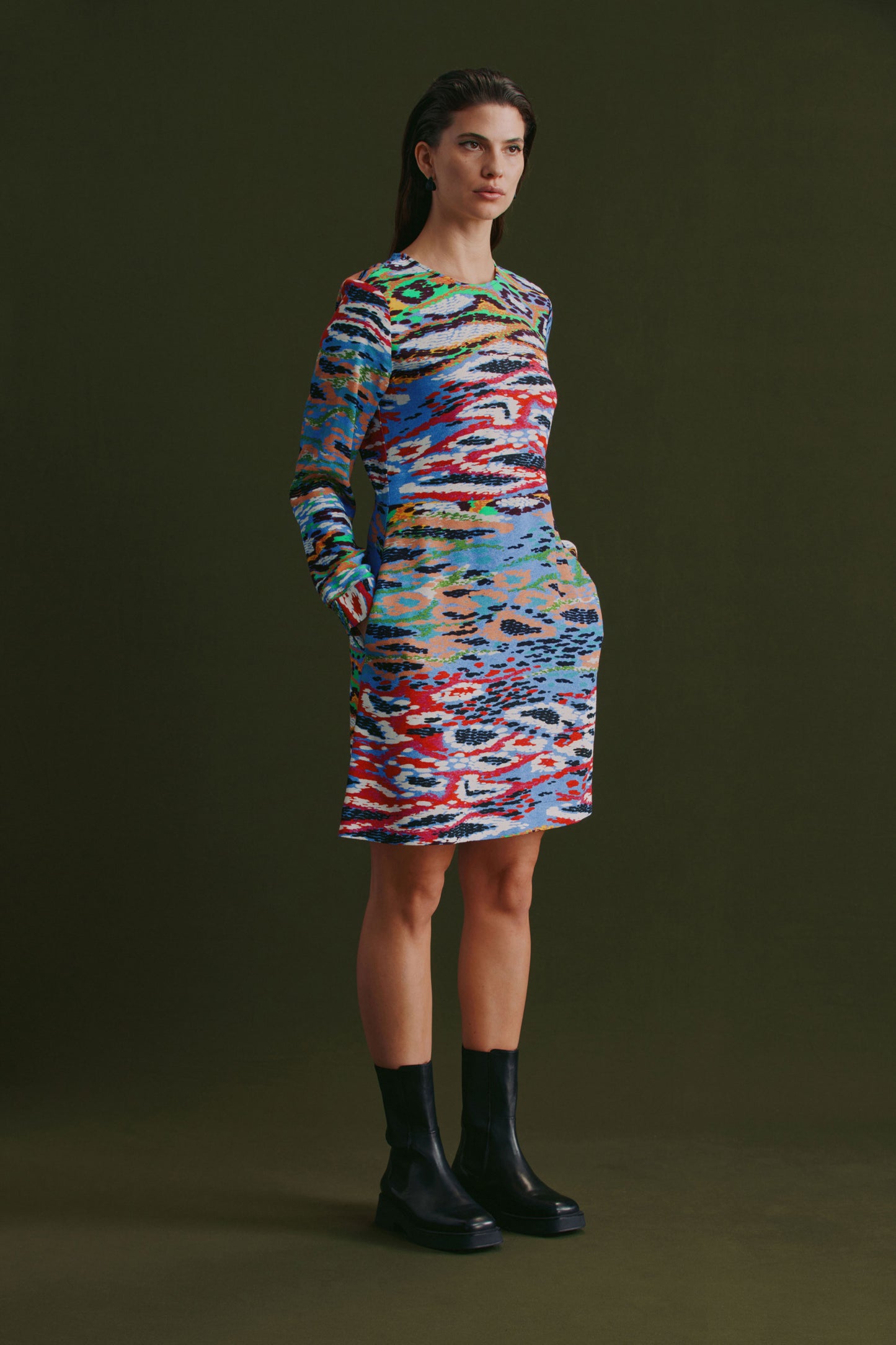 Solina Snake Print Long Sleeved Short Dress with Shirred Back Detail campaign 3 | SERP PRINT