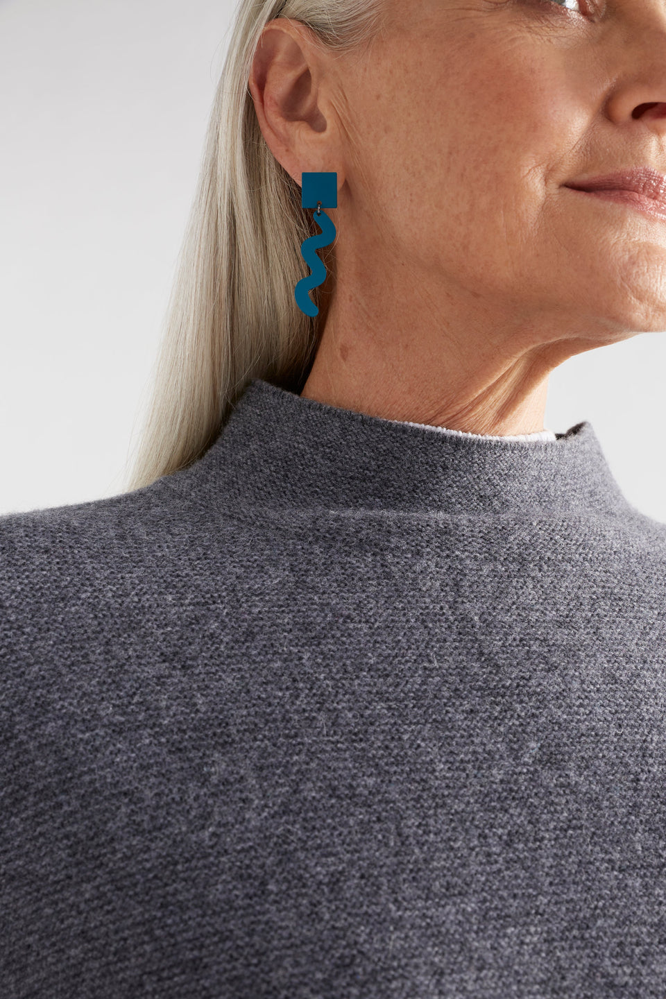 Tilse Colour Coated Geometric Drop Earring Model Detail | TEAL