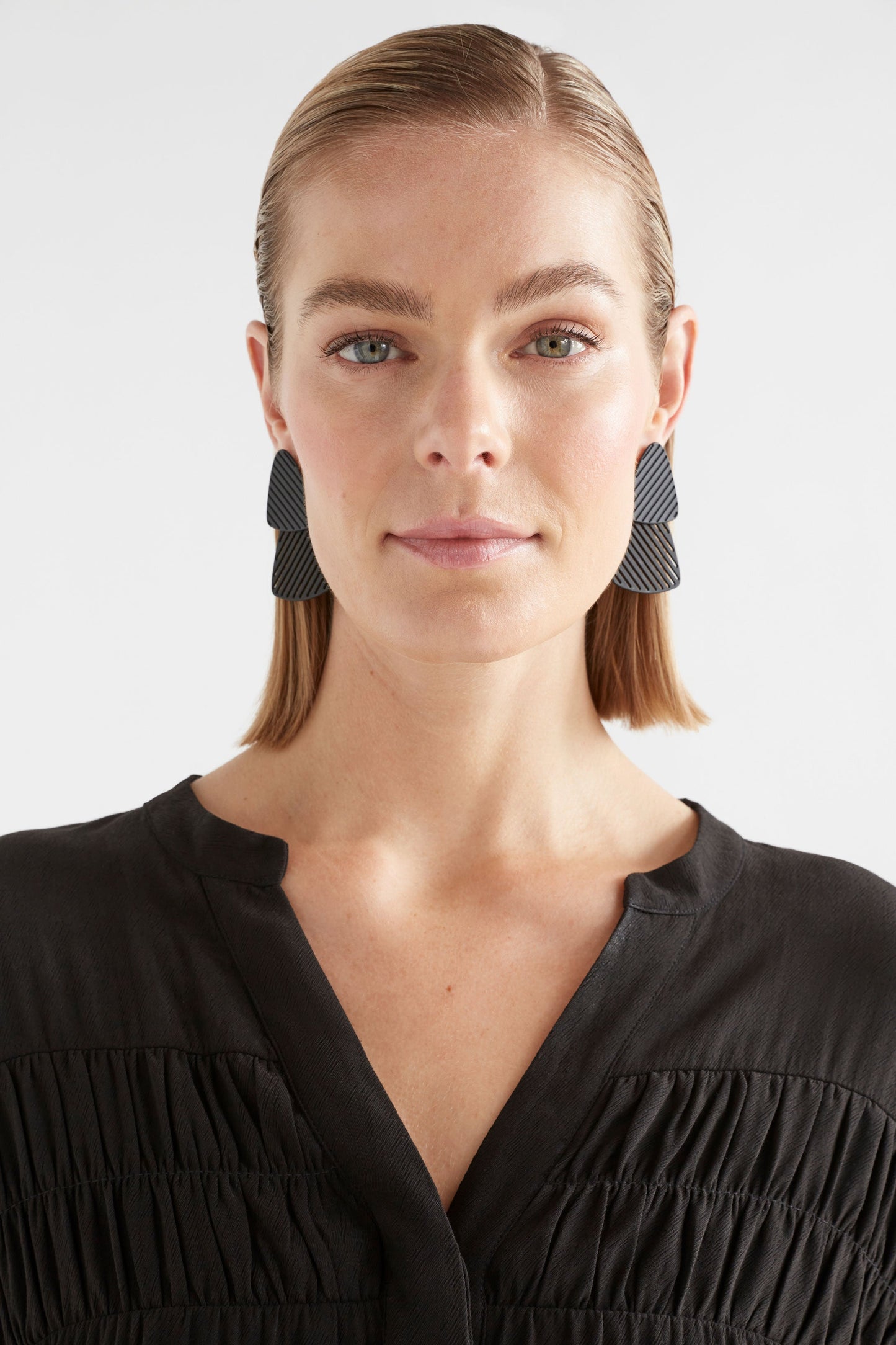 Tri Colour Coated Geometric Lightweight Drop Earring Model | BLACK