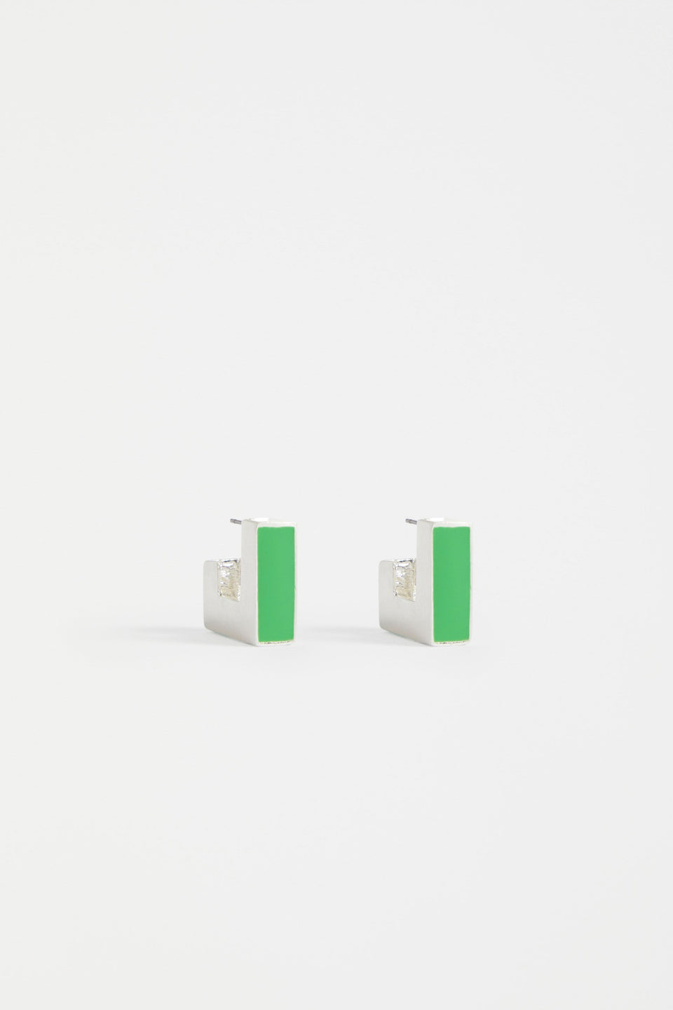 Anas Small Chunky Lightweight Metal and Enamel Square Stud Hoop Earring | ELECTRIC GREEN