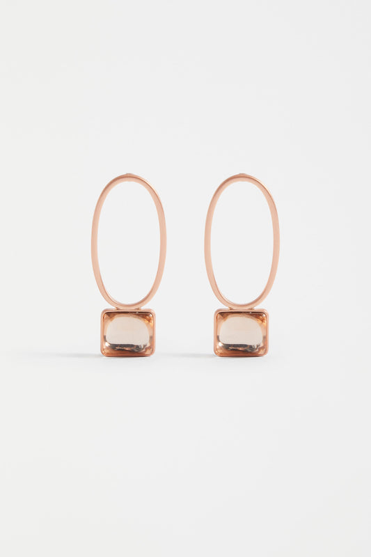 Stal Brushed Metal Drop Stud Earring with Coloured Glass Jewel Detail | CHAMPAGNE