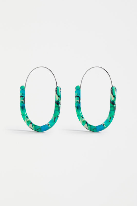 Aki Resin and Metal Oval Hoop Earring | GREEN
