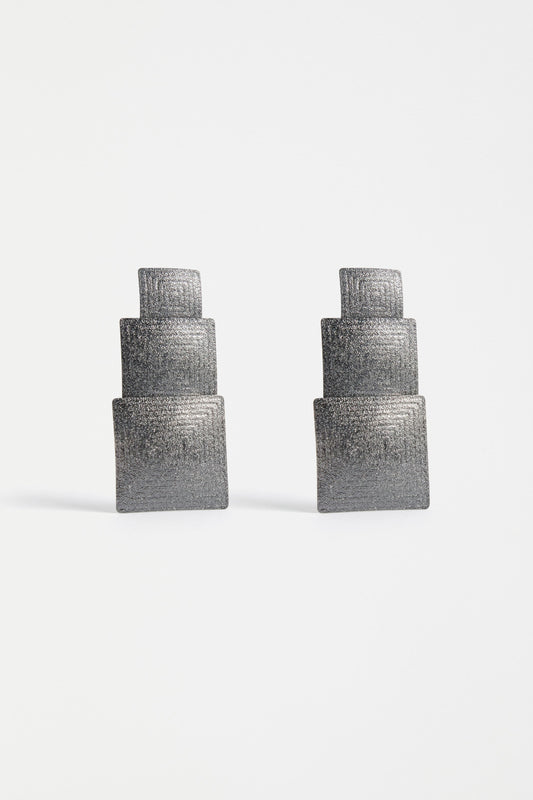 Metric Metallic Three Square Stud Earring | GUNMETAL