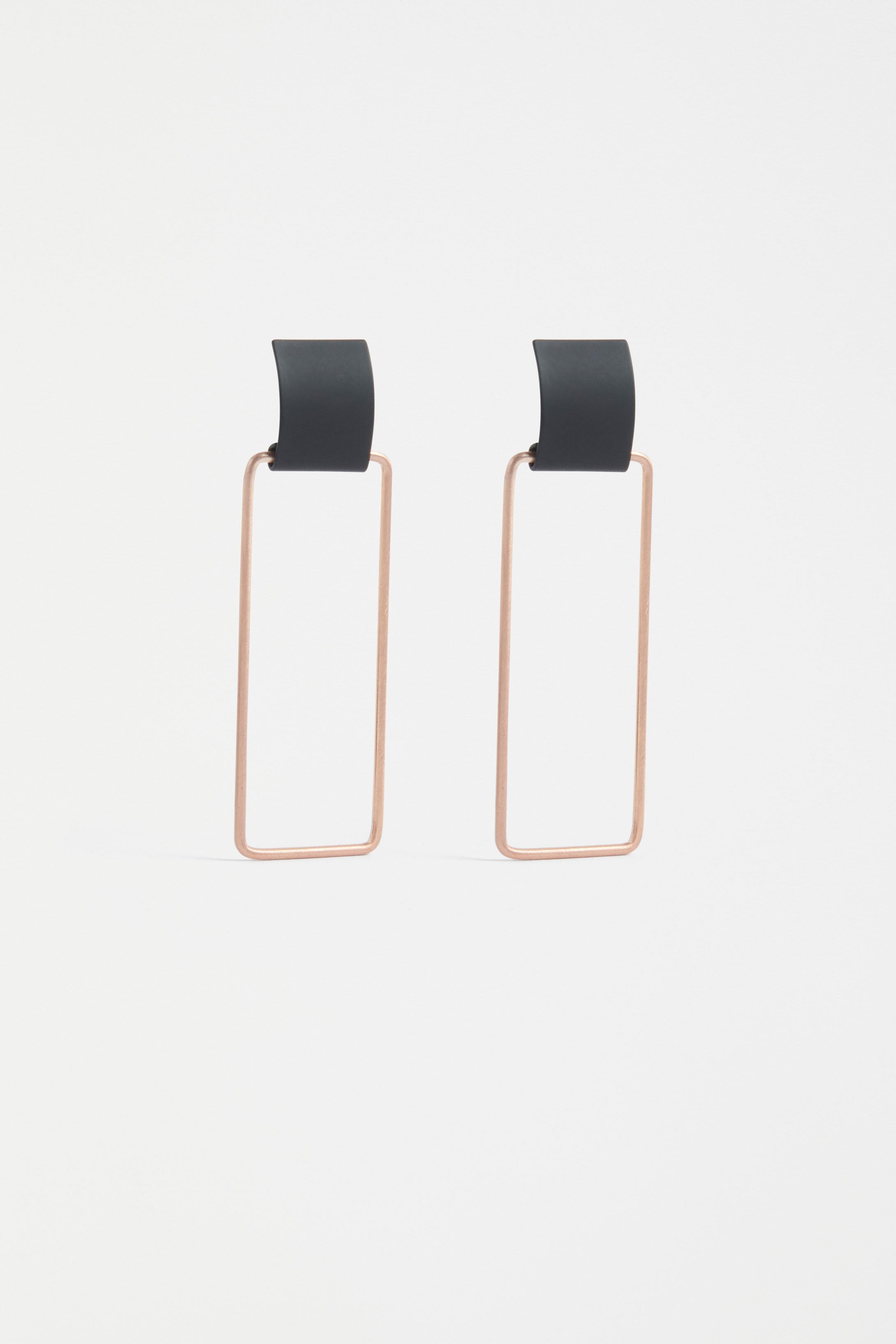 Kvad Metal and Colour Square Loop Stud Earring | BLACK