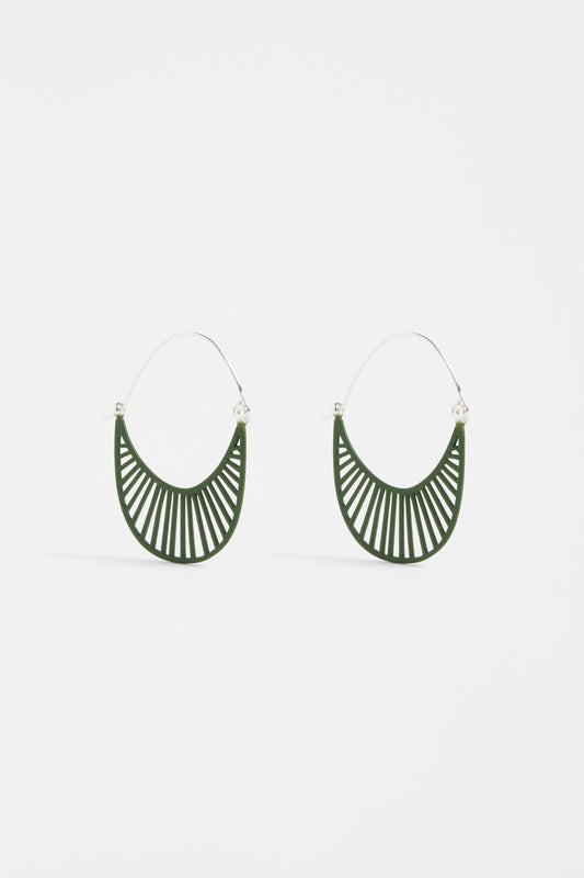 Solsken Small Oblong Sunray Cut-out Hoop Earring | GREEN MOSS