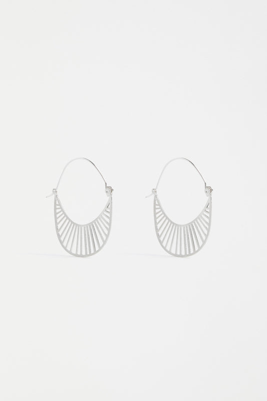 Solsken Small Oblong Sunray Cut-out Hoop Earring | SILVER