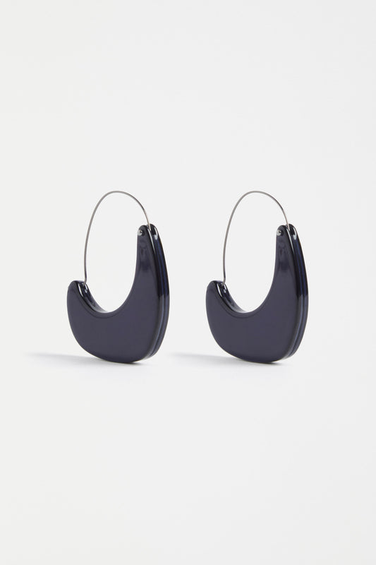Neve Coloured Sculptural & Bead Fine Metal Hoop Earring | NEW NAVY