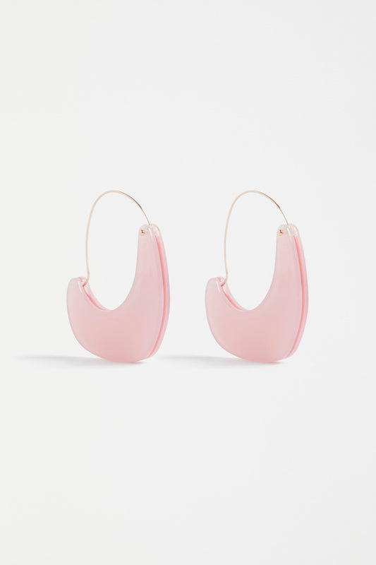 Neve Coloured Sculptural & Bead Fine Metal Hoop Earring | LIGHT PINK