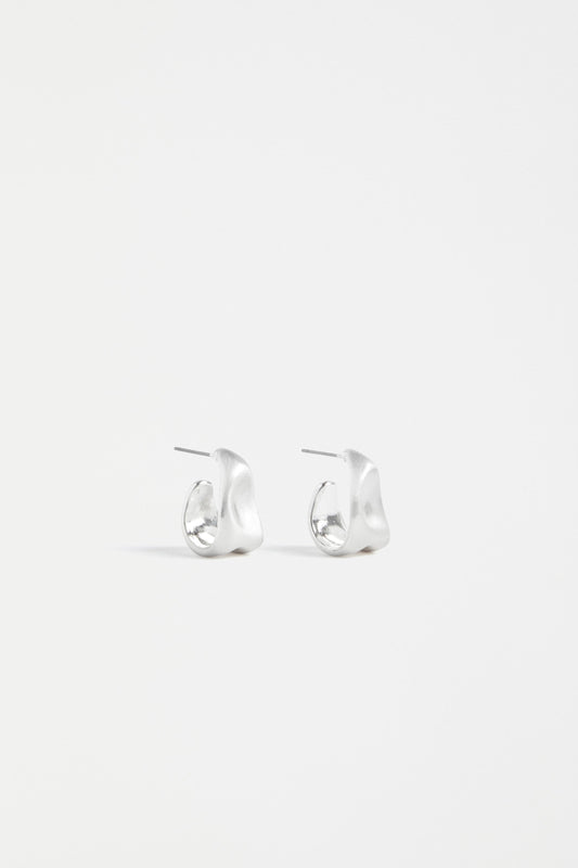Feven Brushed Metal Sculptural Shaped Small Hoop Earring | SILVER
