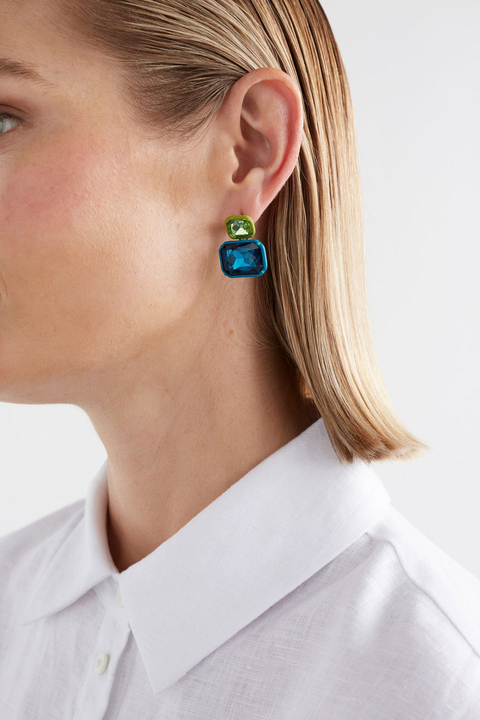 Jule Stud Drop Coloured Glass Earring Model 2| TEAL