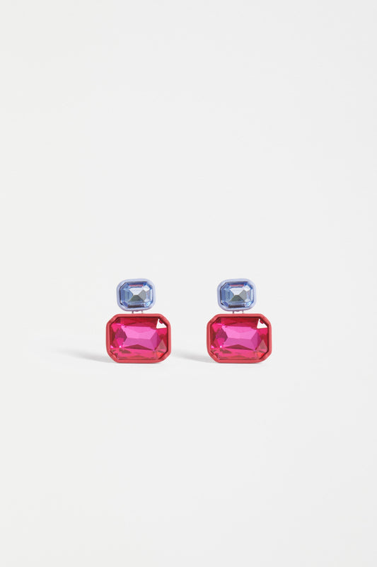 Jule Stud Drop Coloured Glass Earring | BRIGHT PINK