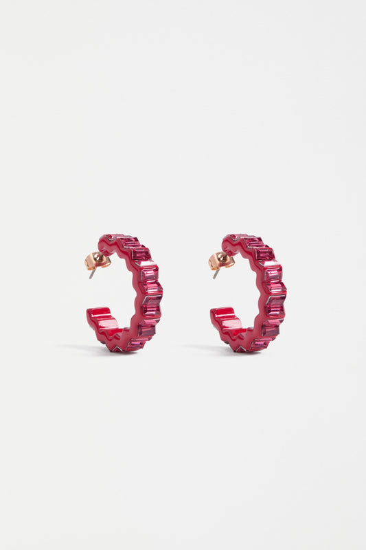 Jolle Mid Sized Zig Zag Coloured Enamel and Pattern Hoop Earring | BLUSH PINK