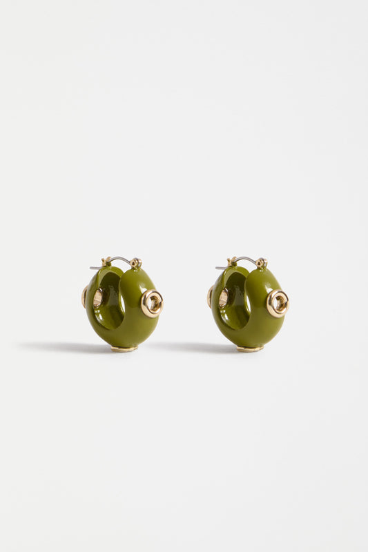 The Jans Hoop Earring features a chunky mini hoop silhouette with glossy enamel and metallic rivet detailing for a bold, playful finish | CELERY