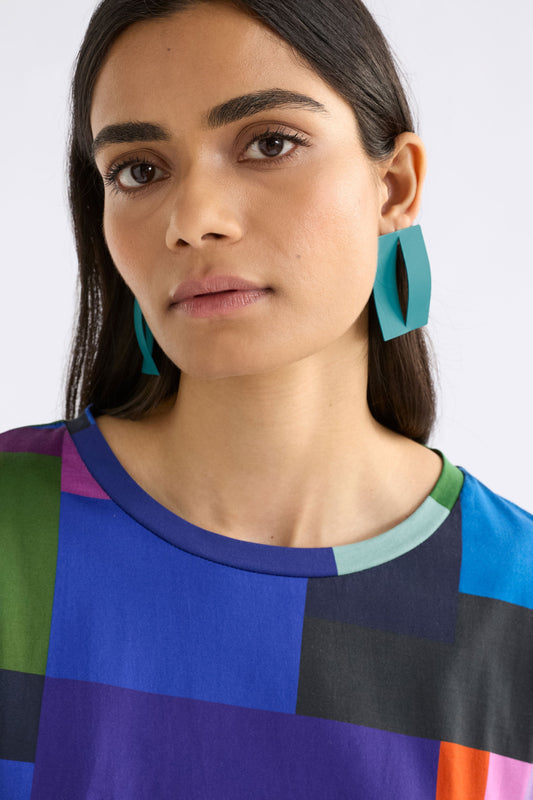 Trel Large Sculptural Flat Colour Coated Stud Earring model | TEAL