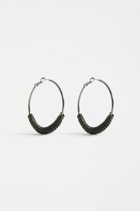 Vrid Large Round Metal Hoop With Coil Detail Gunmetal | DARK OLIVE