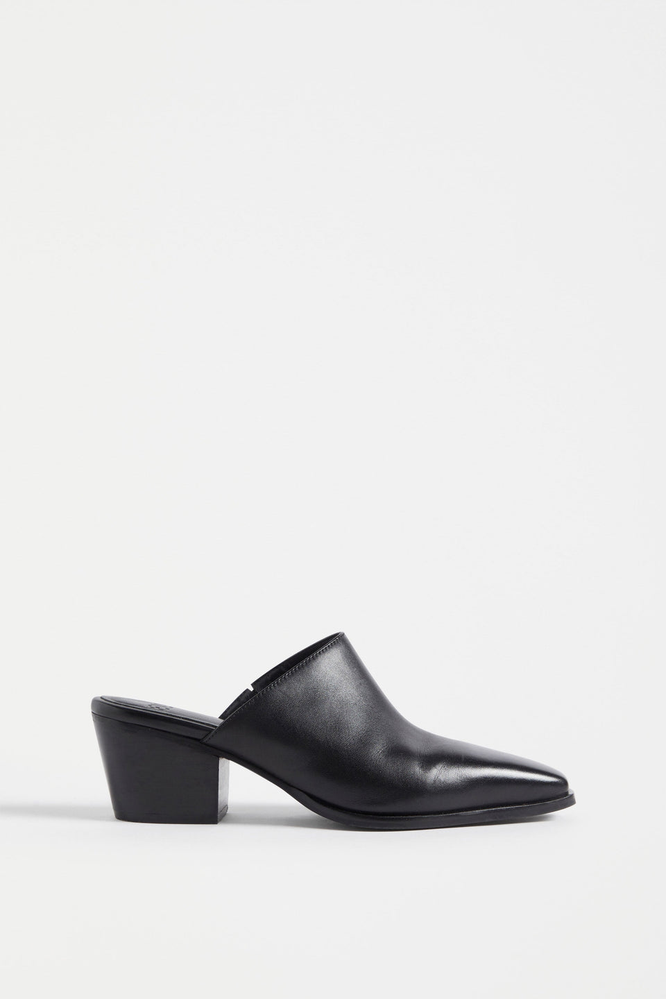 Elis Square Toed Leather Heeled Mule Side | BLACK