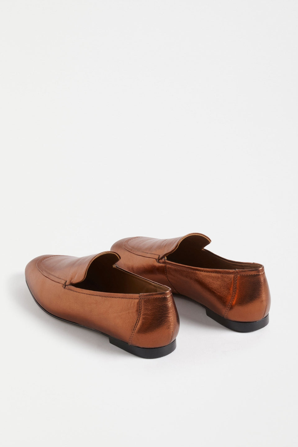Clift Metallic Silver Leather Flat Loafer Angled back | BRONZE
