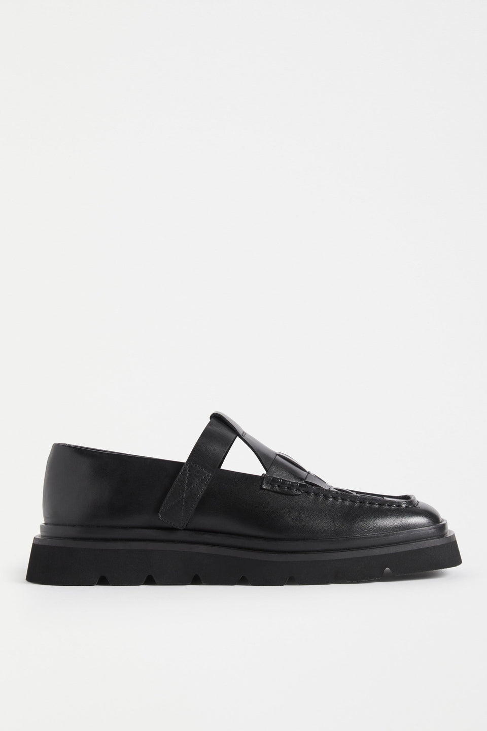 Vadna T-bar Woven Leather Loafer Side | BLACK