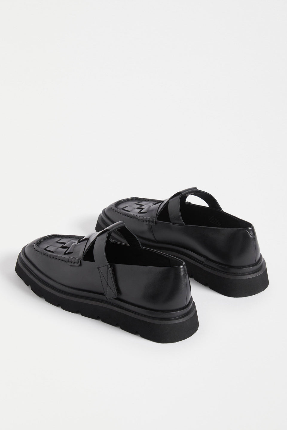Vadna T-bar Woven Leather Loafer Angled Back | BLACK
