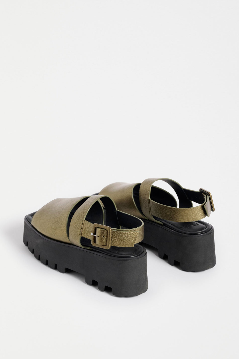 Jyrti Platform Sandal Shoe Flat Lay back view | OLIVE