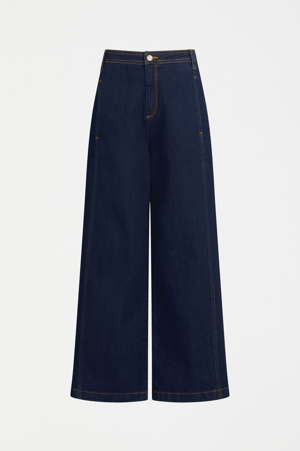 Myes Contrast Top Stich High Waist Flared Jean Front | DARK BLUE WASH