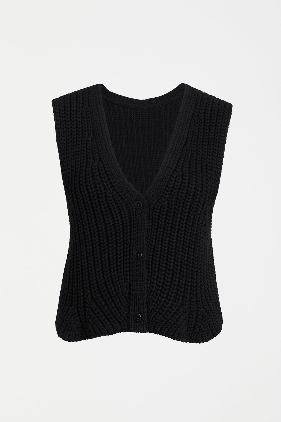 Kupa Organic Cotton V-Neck Chunky Button Up Knit Vest Front  | BLACK