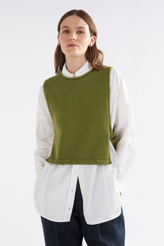 Miraa Organic Cotton Open Side Crop Vest with Adjustable D-Ring Closure Model Front | ARTICHOKE