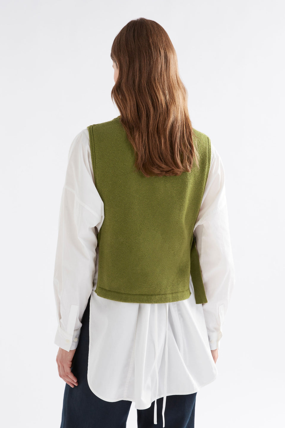 Miraa Organic Cotton Open Side Crop Vest with Adjustable D-Ring Closure Model Back | ARTICHOKE