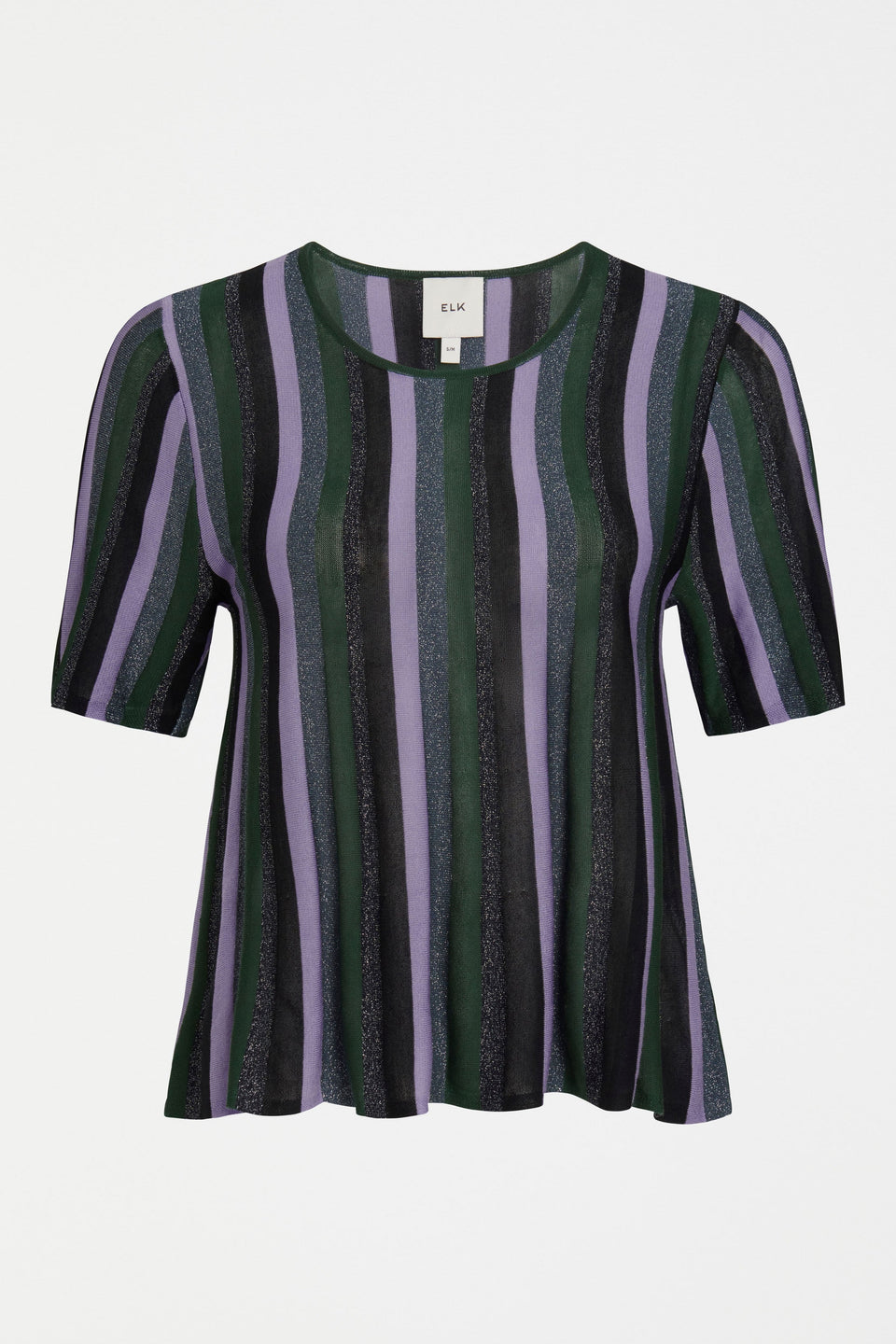 Rik Lurex Metallic Stripe A-line Hem Short Sleeve Knit Top Front | MULTI METALLIC STRIPE