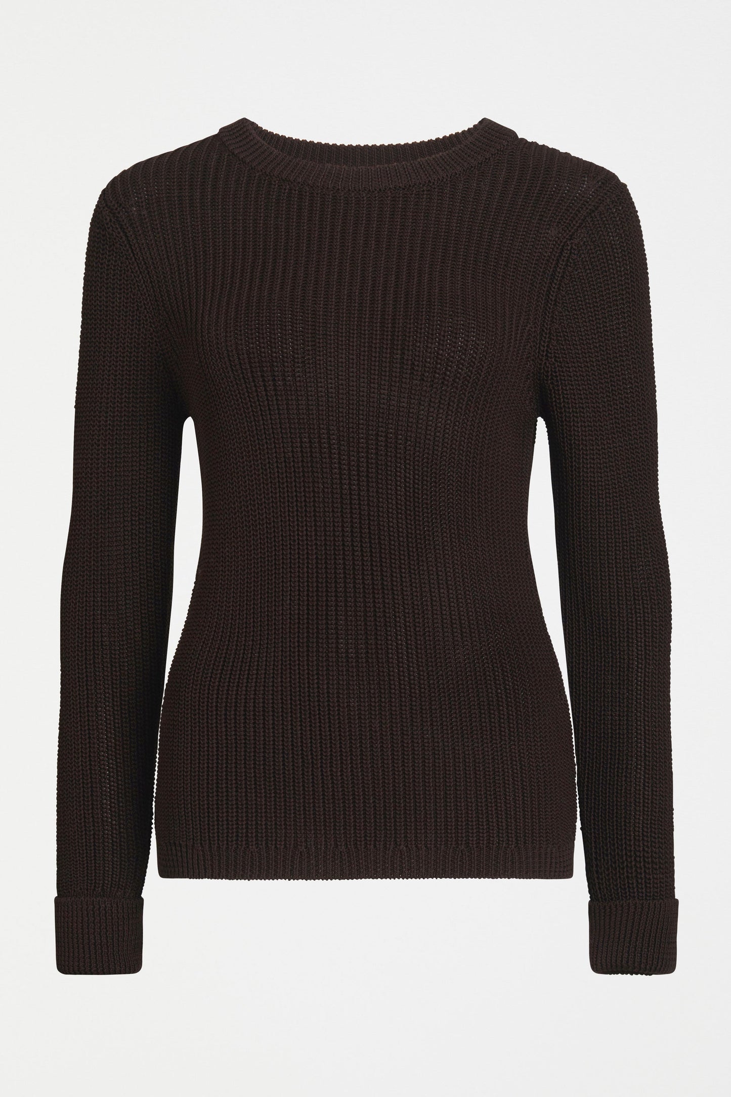Lohn Organic Cotton Chocolate Brown Fisherman Knit Sweater Front | CHESTNUT
