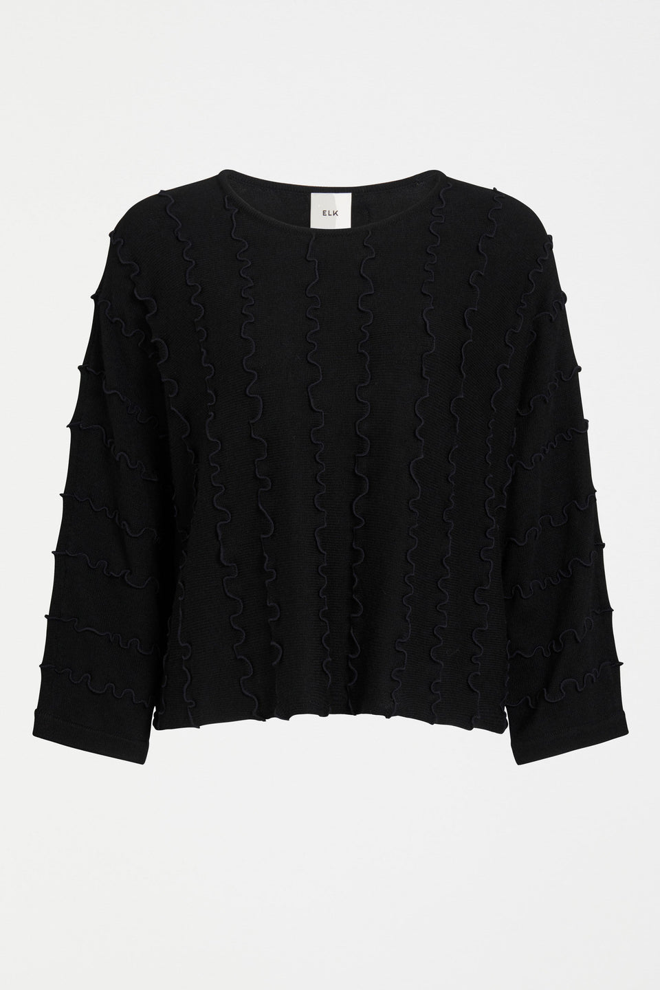 Musse Merino Wool Blend Knit Sweater with Wiggle Textured Stripes Front | BLACK