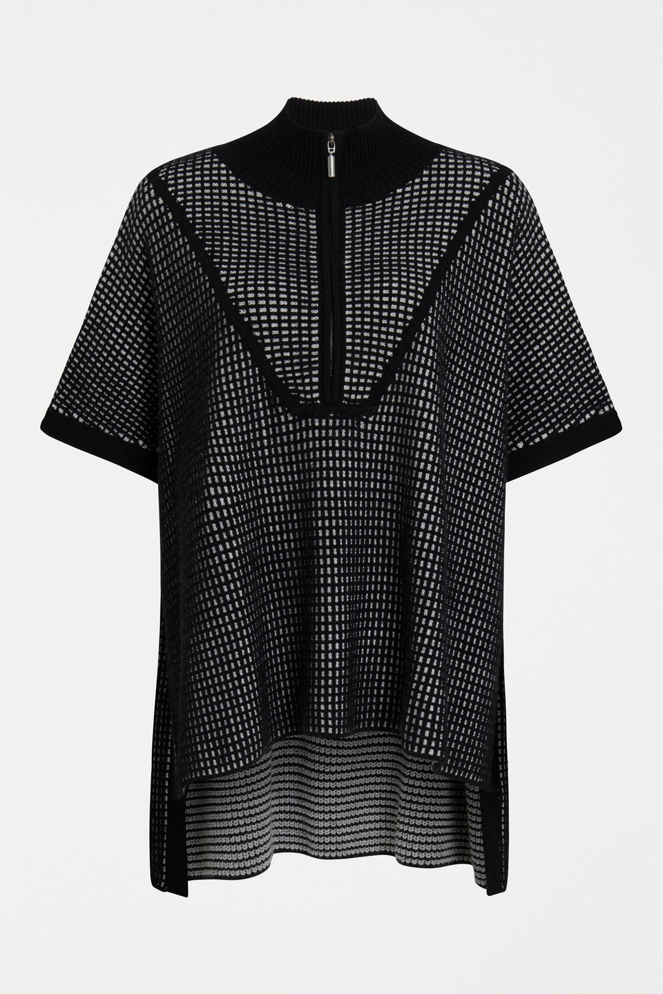 Cheil High Neck Zip Up Poncho Front | BLACK WHITE