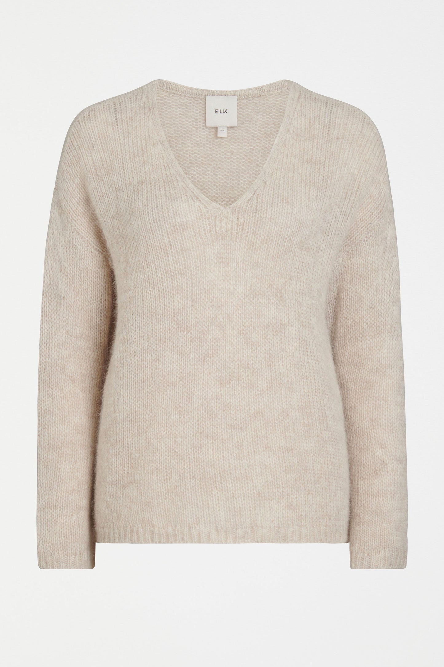 Anken V-Neck Bell Sleeve Alpaca Merino Knit Cream Sweater Front | ECRU