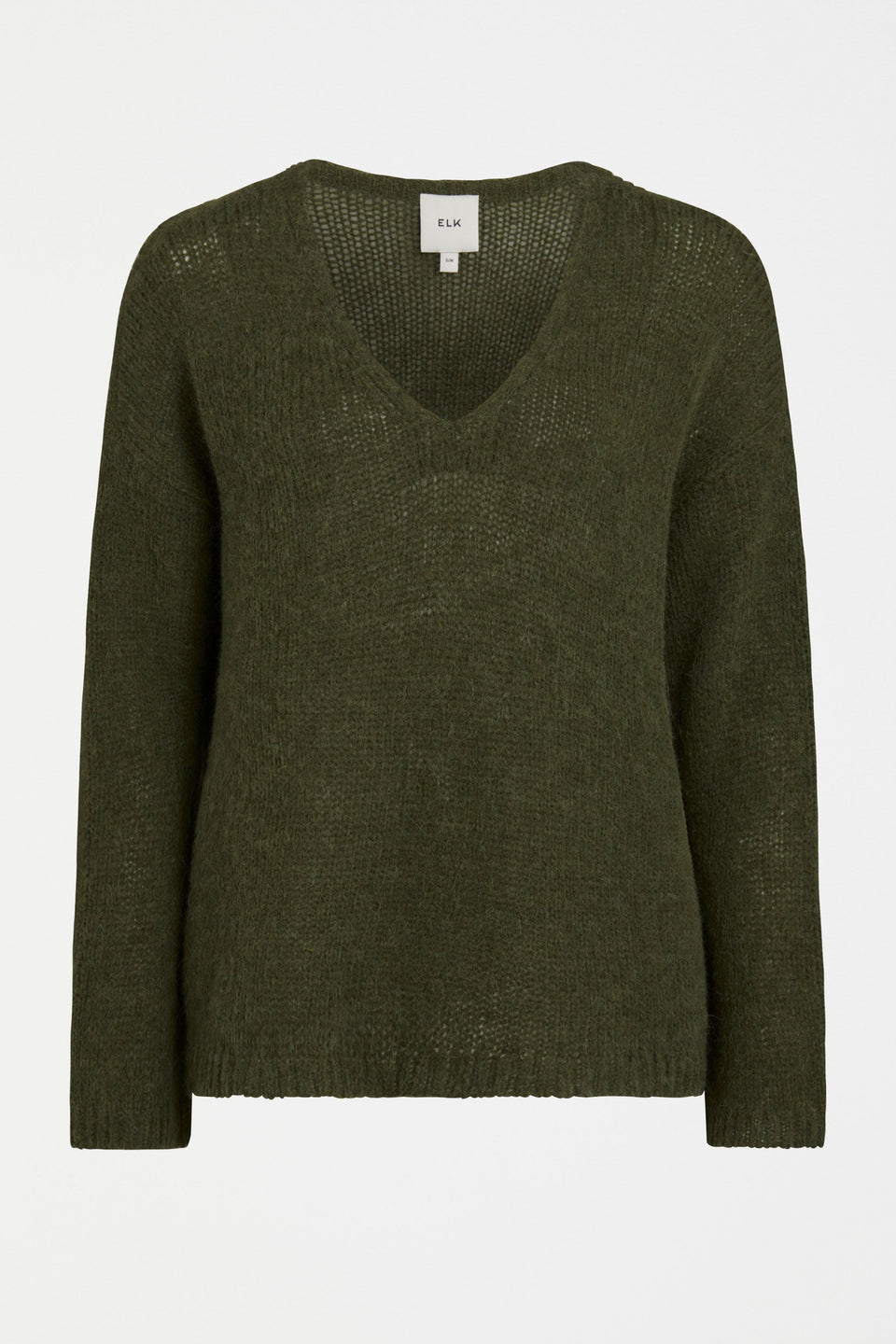 Anken V-Neck Bell Sleeve Alpaca Merino Knit Sweater Front | DARK OLIVE