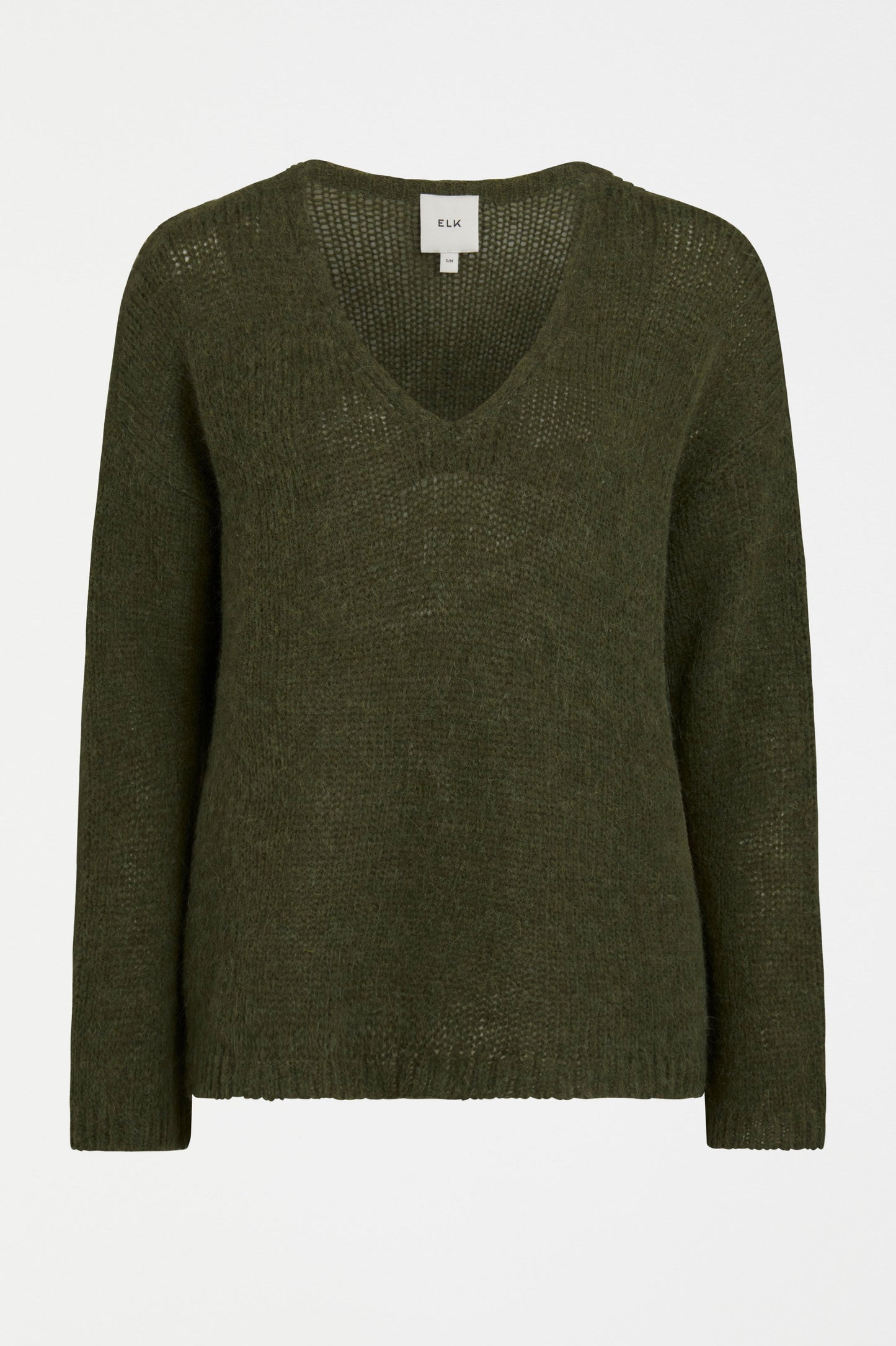 Anken V-Neck Bell Sleeve Alpaca Merino Knit Sweater Front | DARK OLIVE