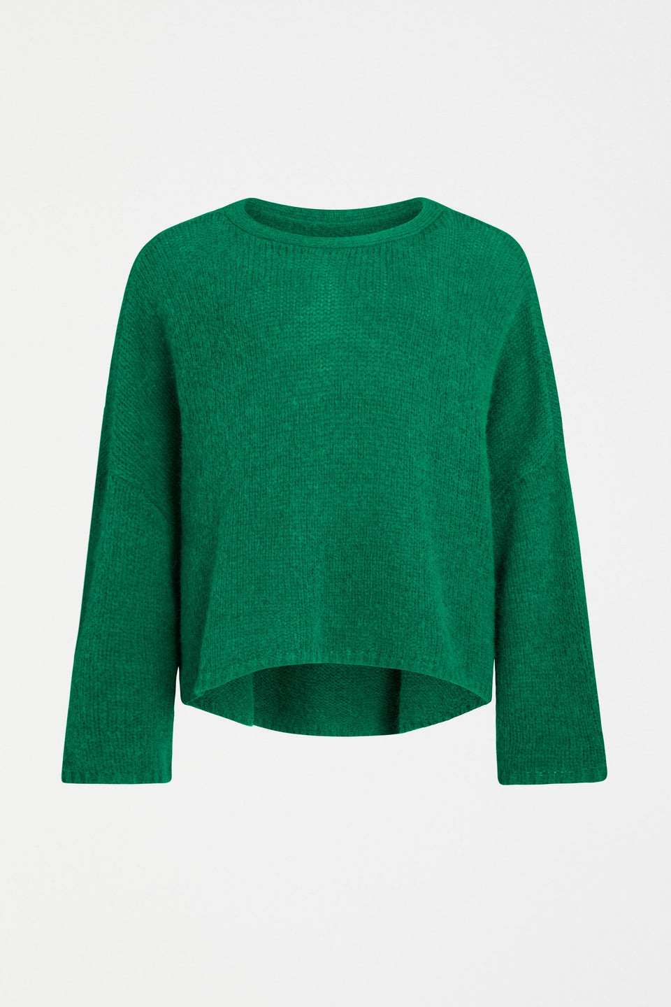 Agna Relaxed Box Fit Alpaca Yarn Knit Sweater Front full body  | MILAN GREEN