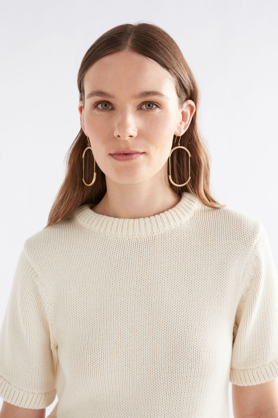 Luft Organic Cotton Chunky Tshirt Knit Top Model Front Jena  zoom | WHITE