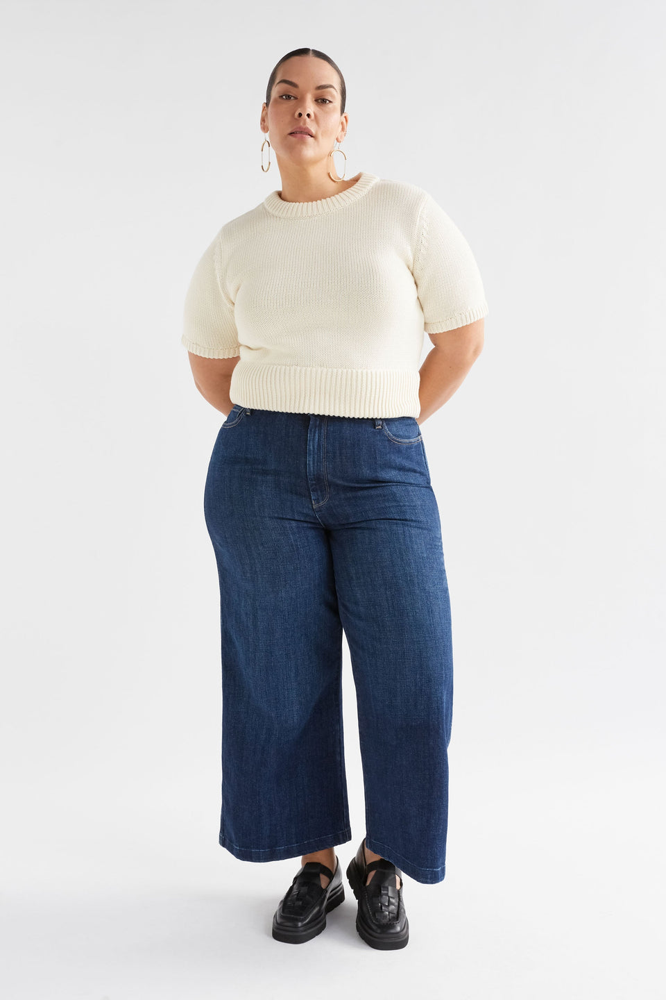 Luft Organic Cotton Chunky Tshirt Knit Top Model Curve Front Full body | WHITE