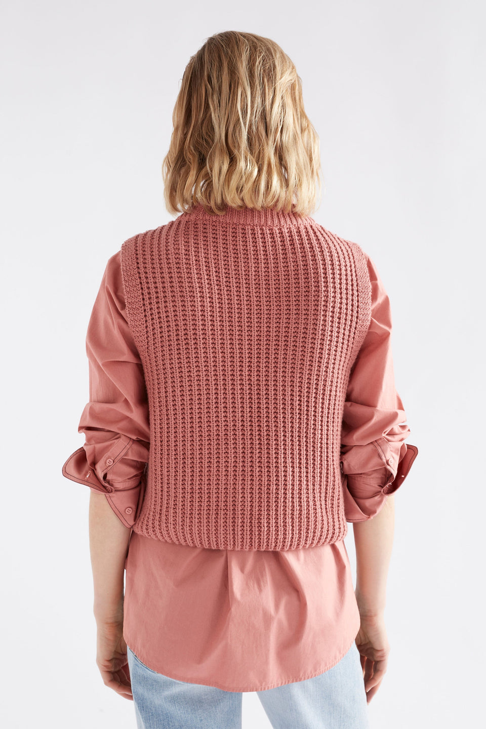 Arp Vest on Model back view | CLAY PINK