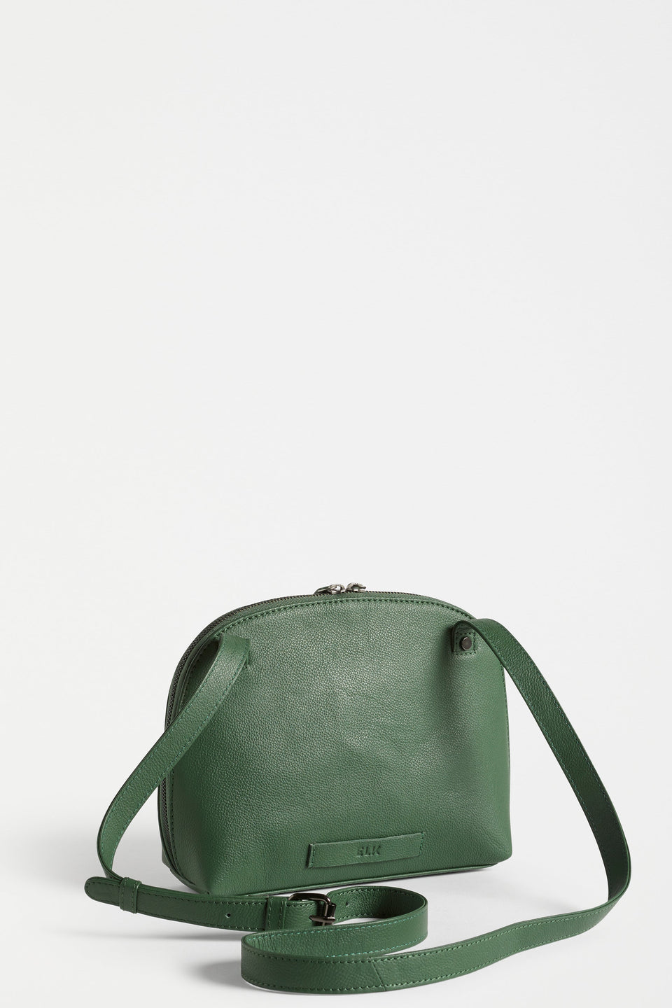 Orcas Half Moon Zip Up Small Leather Bag Back | DARK GREEN