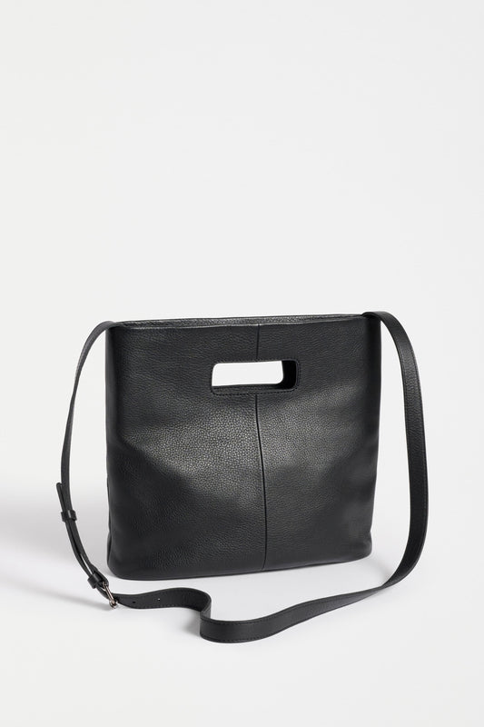 Vio Tote Flat Lay with strap detail  | BLACK