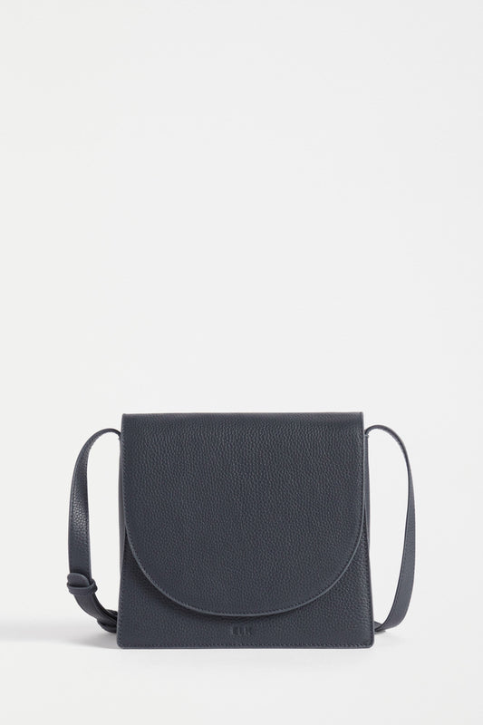 Sejer Structured Leather Crossbody Bag with Flap Closure Front | NAVY