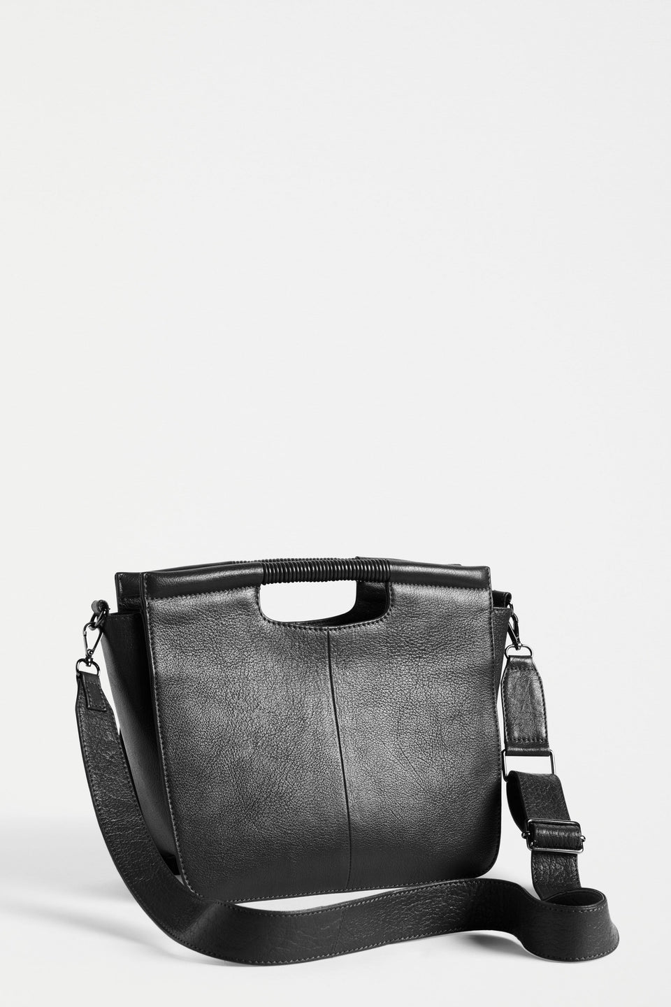 Halor Woven Strap Leather Handbag Back | BLACK