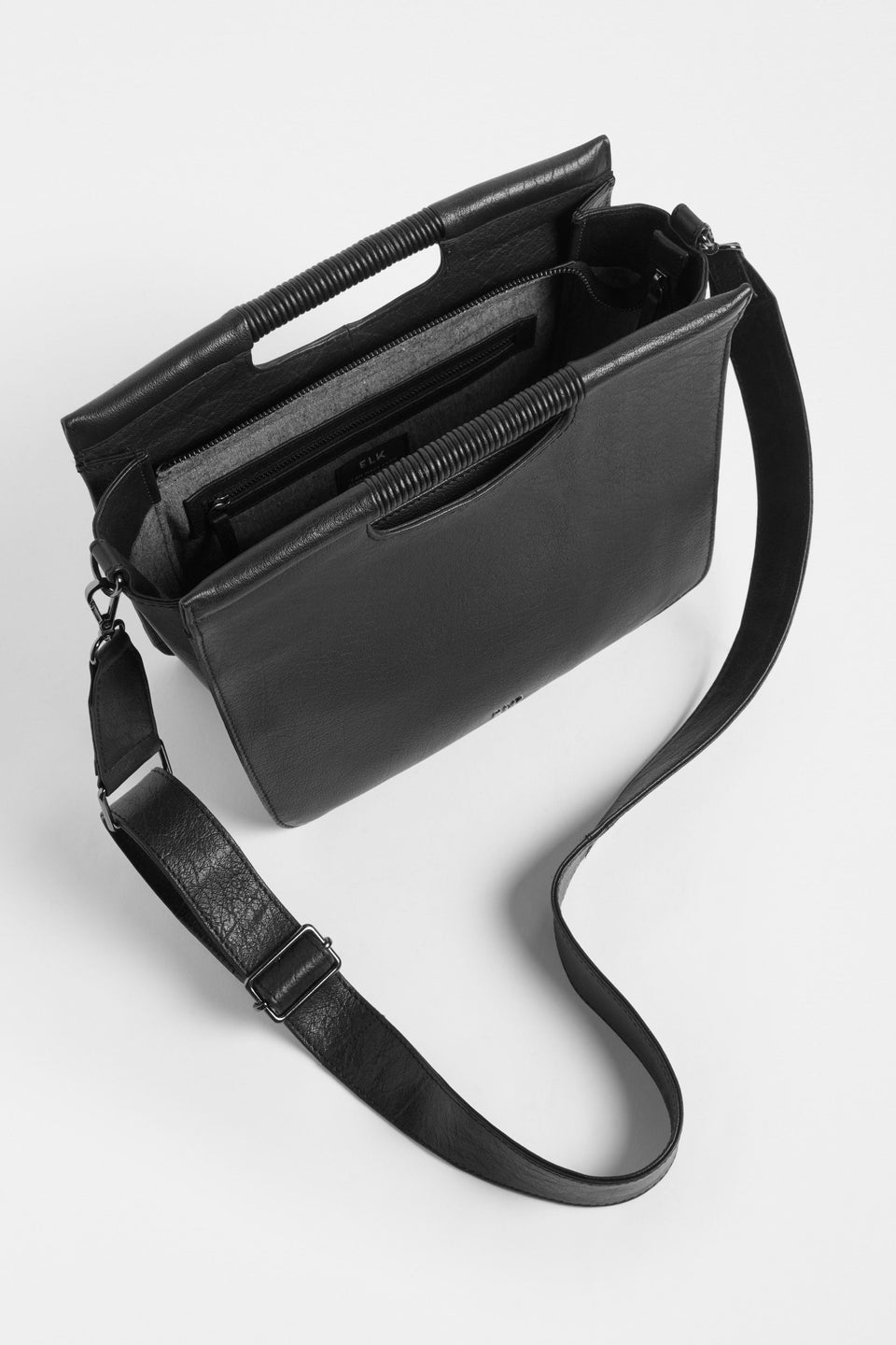 Halor Woven Strap Leather Handbag Internal | BLACK
