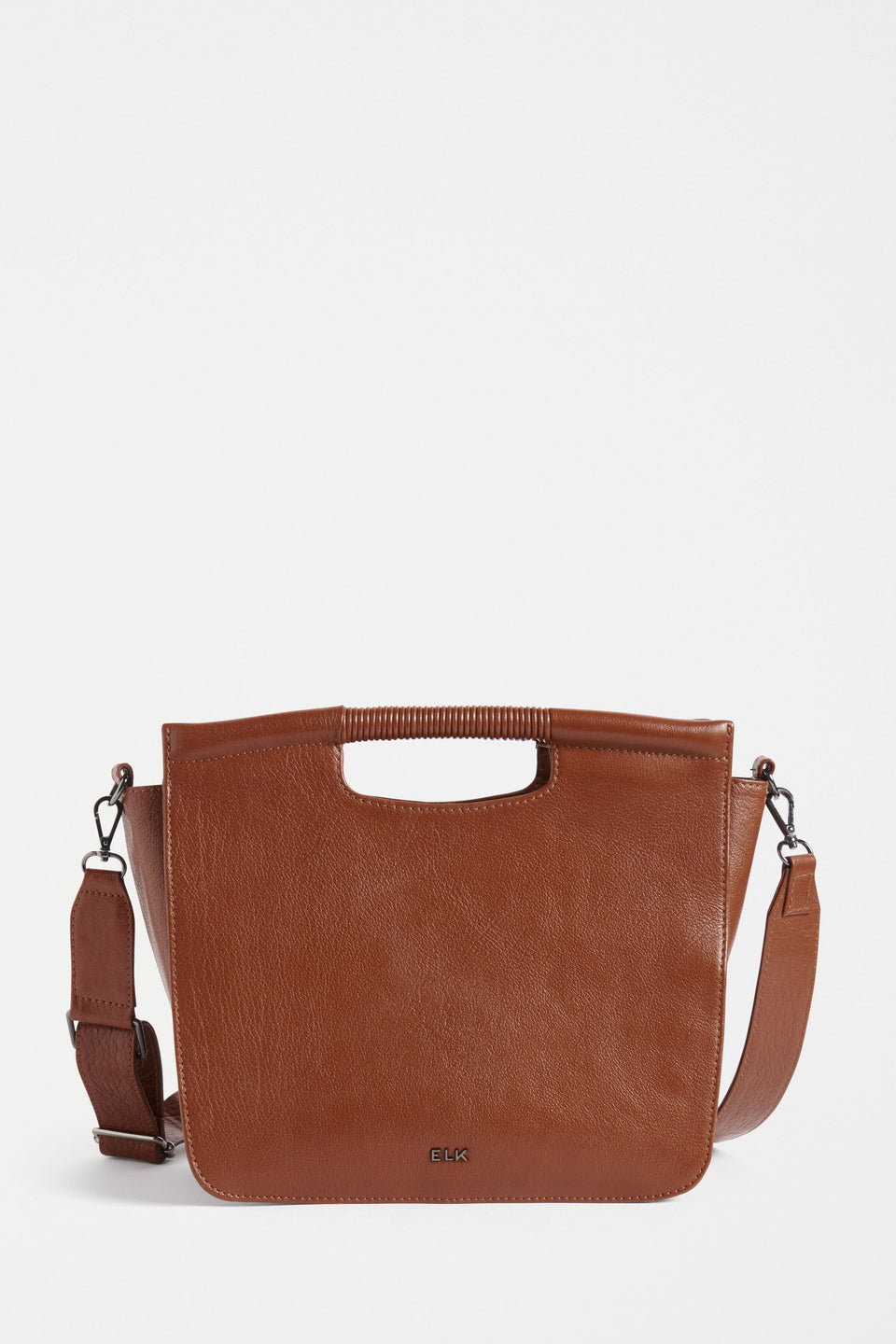 Halor Woven Strap Leather Handbag Front | TAN