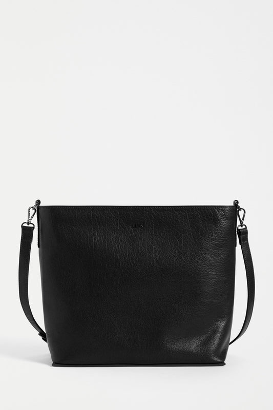 Olin Mid Sized Leather Shoulder Bag Front | BLACK