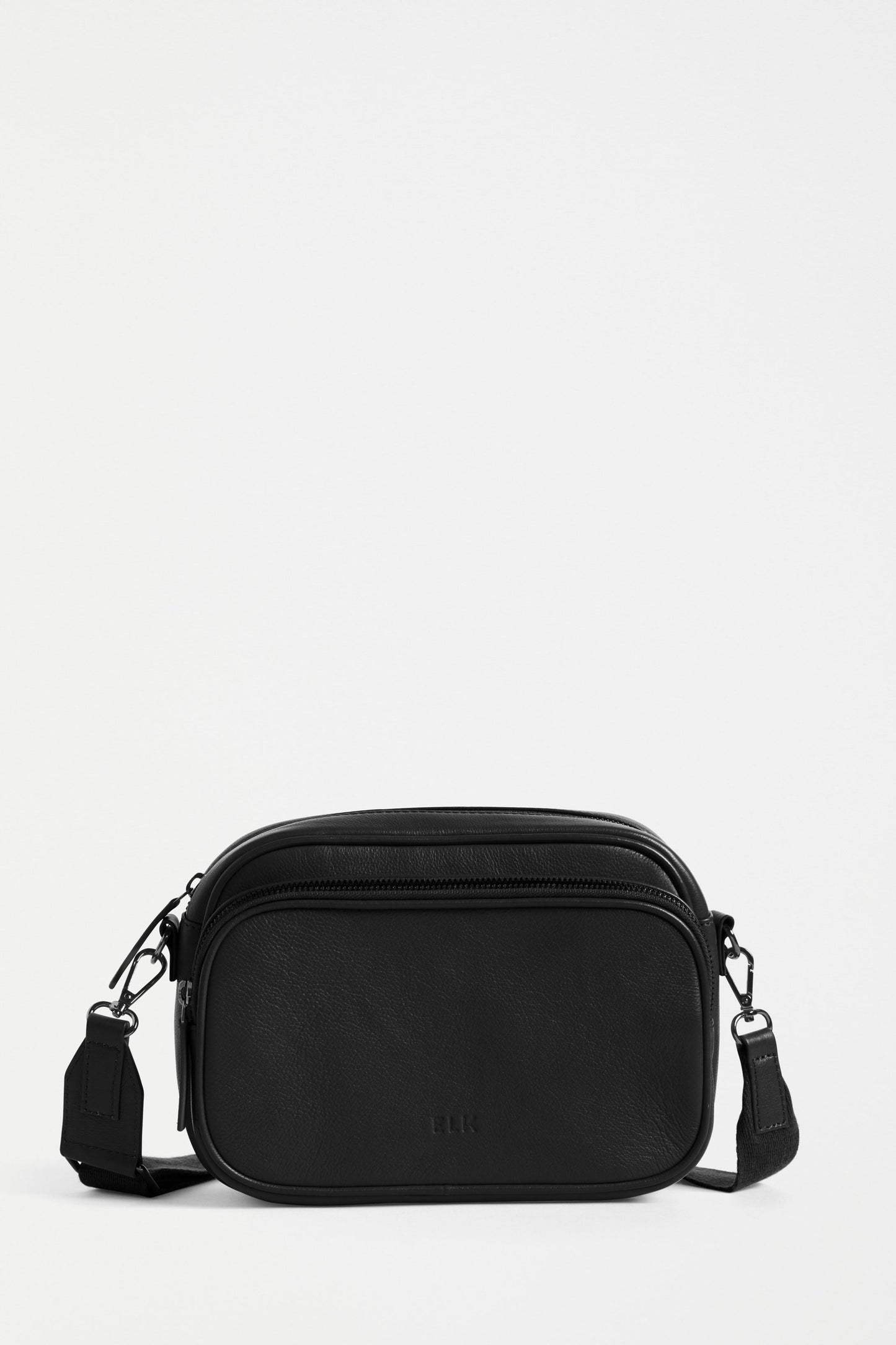 Kassel Double Compartment Leather Crossbody Bag Front | BLACK