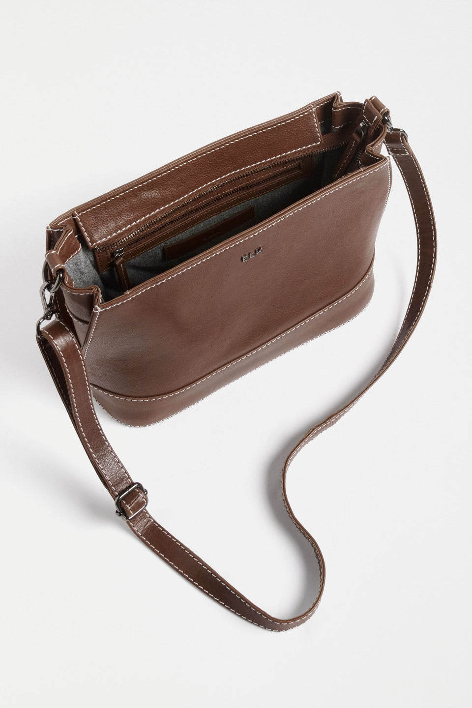 Fika Mid Sized Leather Zip up Handbag Internal | TAN