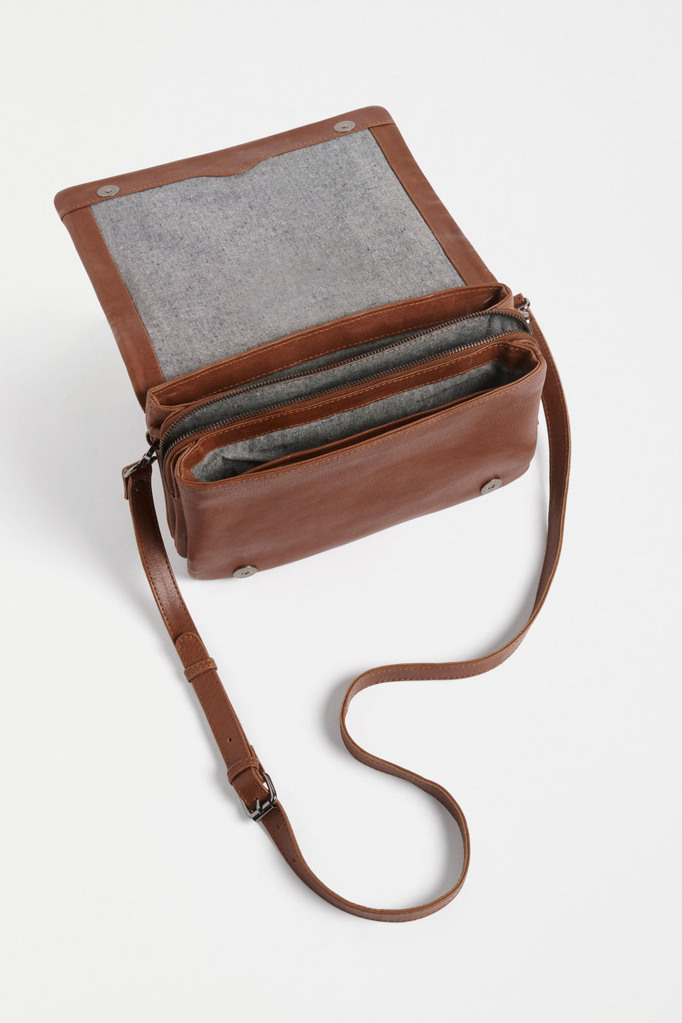 Tesni Three Compartment Classic Leather Hand Bag Internal | TAN