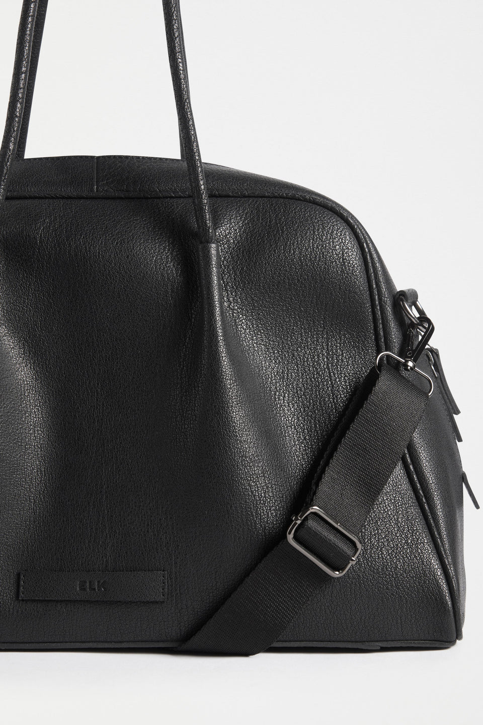 Esna Zip-Up Weekender Bowling Inspired Leather Bag Detail | BLACK
